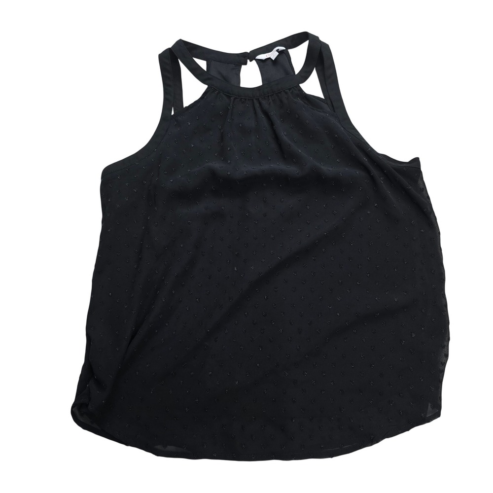Candie's Halter Top Women Large Black Clip Dot Keyhole Sleeveless
